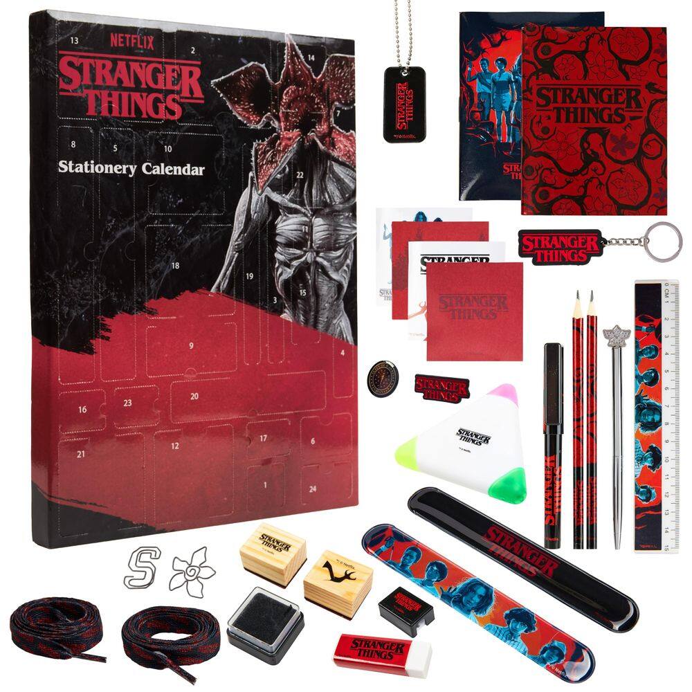 Calendário do Advento Stranger Things 2024 com papelaria e acessórios