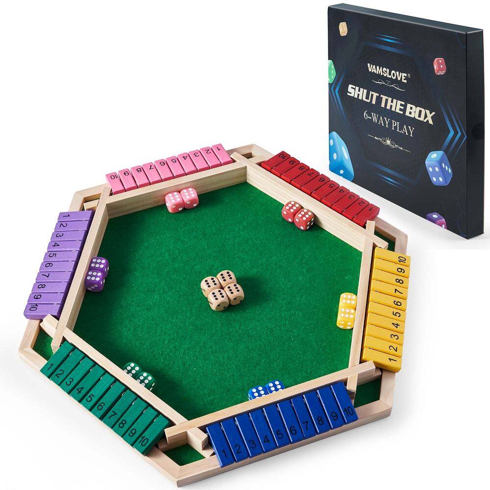 Jogo Shut The Box Vamslove para 6 jogadores com 16 dados e bolsa