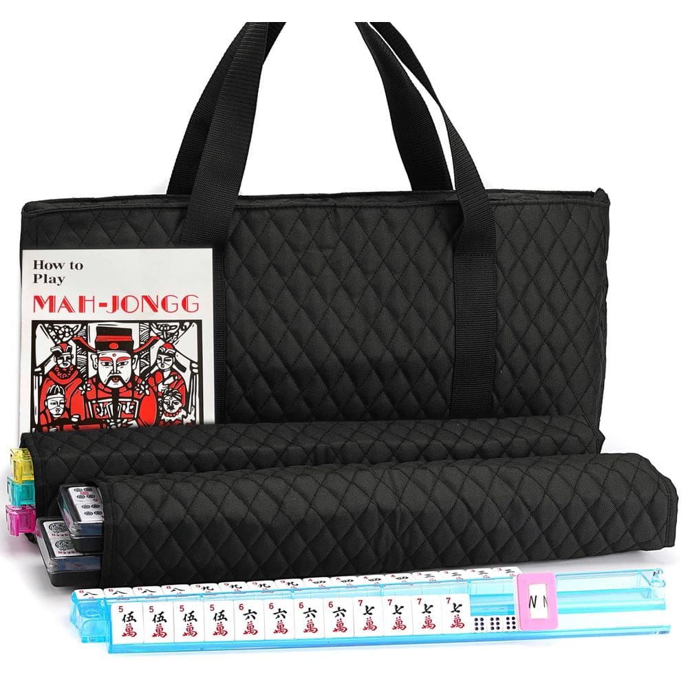 Conjunto de jogos de Mahjong Mose Cafolo, bolsa acolchoada preta, 166 peças