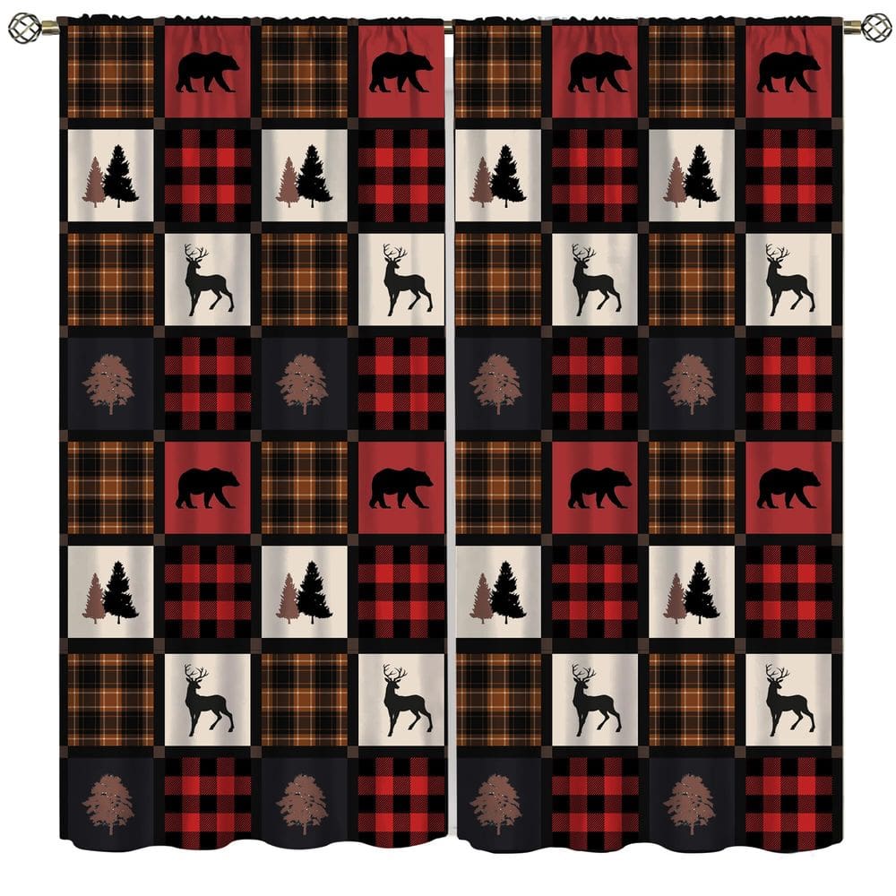 Cortinas Ginness Cabin Retro Rustic Lodge Bear Deer Moose 140
