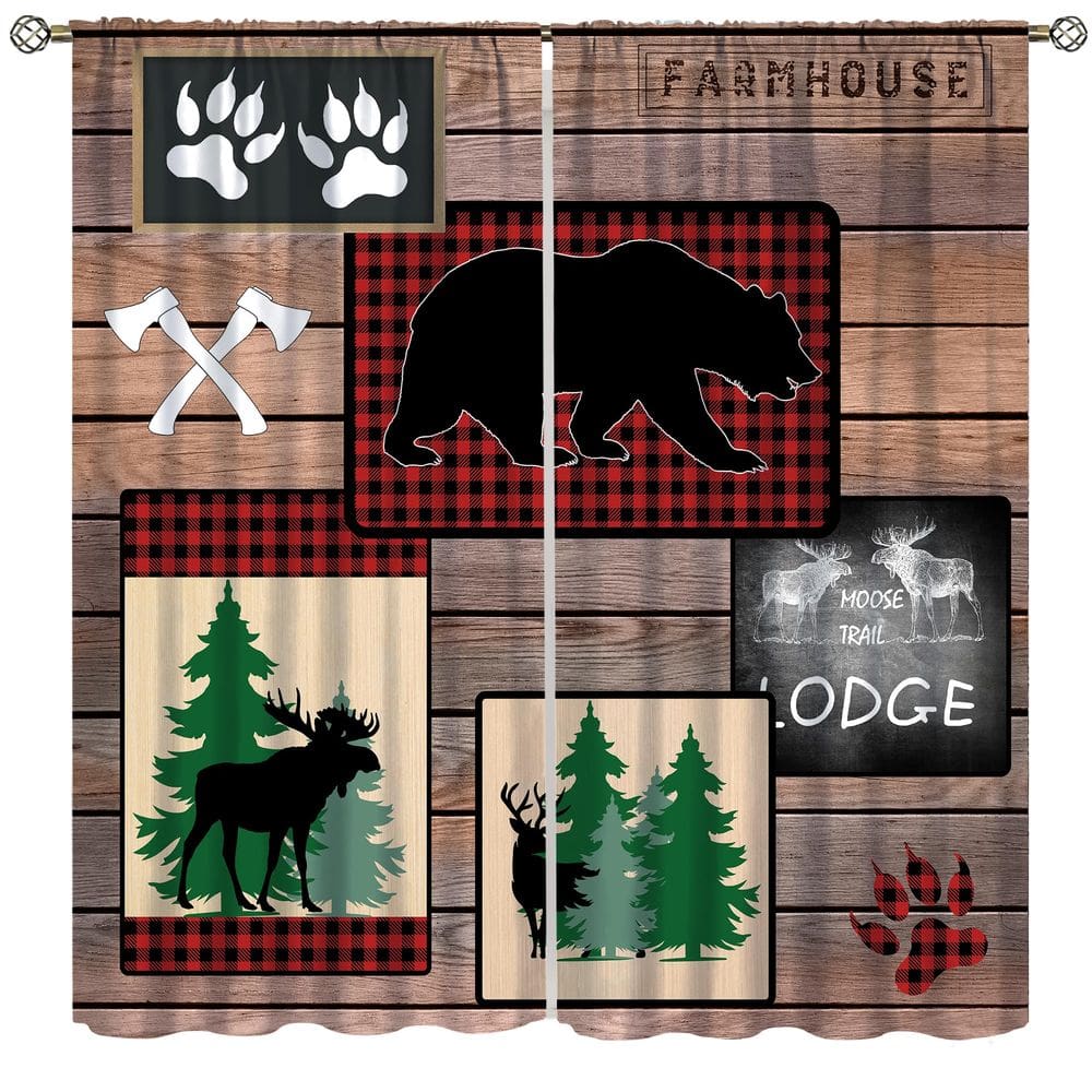 Cortinas Ginness Cabin Retro Rustic Lodge Bear Deer Moose 140