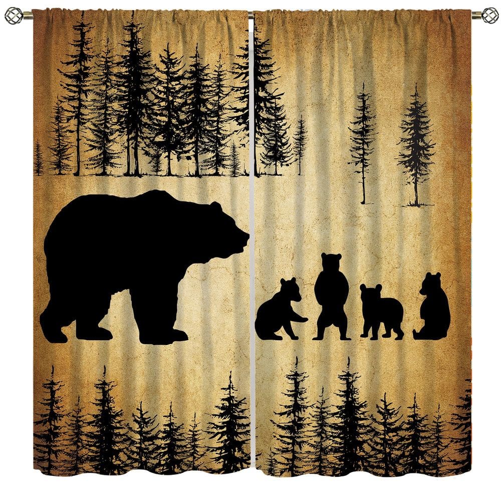 Cortinas Ginness Cabin Retro Rustic Lodge Bear Deer Moose 214
