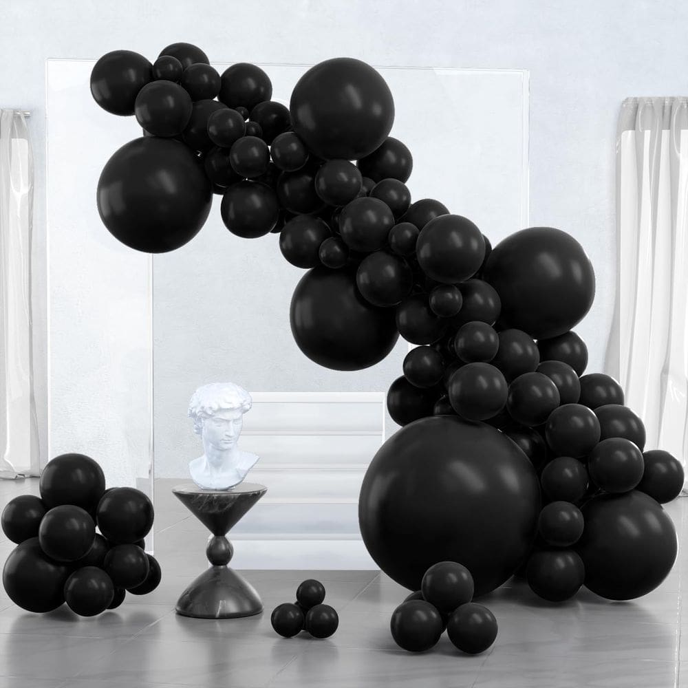 Balões PartyWoo Black 100 peças em preto fosco, tamanhos diferentes