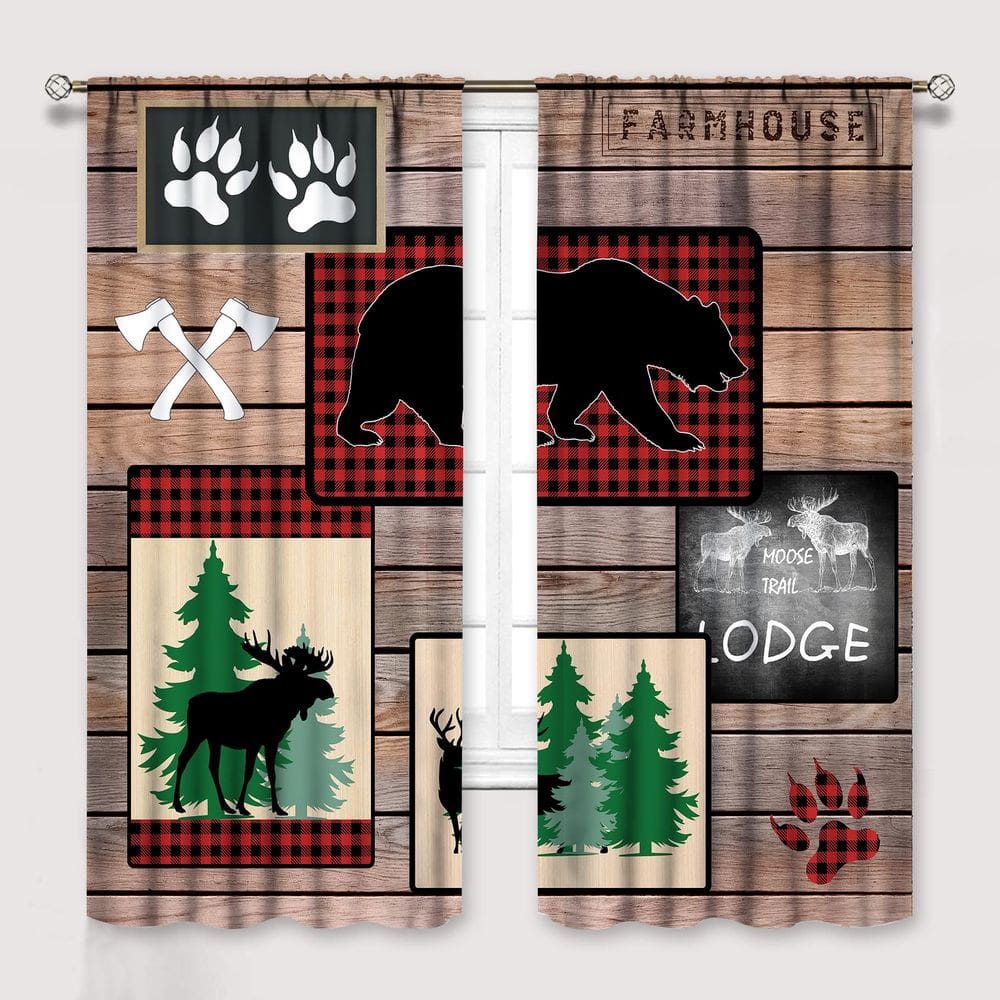 Cortinas Ginness Cabin Retro Rustic Lodge Bear Deer Moose 105