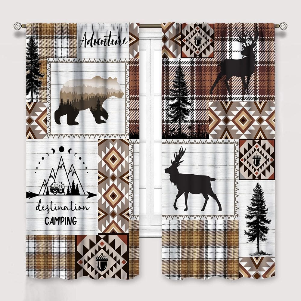 Cortinas Ginness Cabin Retro Rustic Lodge Bear Deer Moose 105