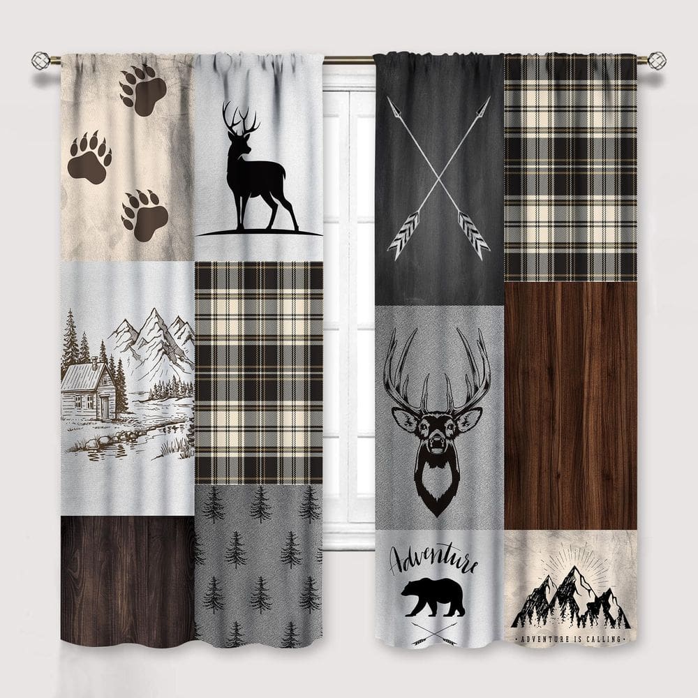 Cortinas de janela Cyness Rustic Carbin Deer Bear Elk Moose