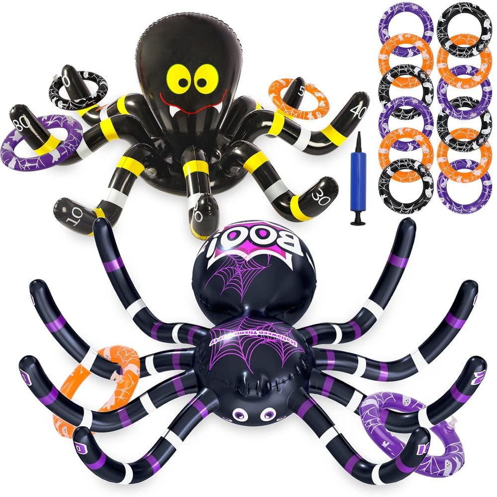 Aranhas infláveis Ring Toss Game Max Fun Halloween, pacote com 2 aranhas