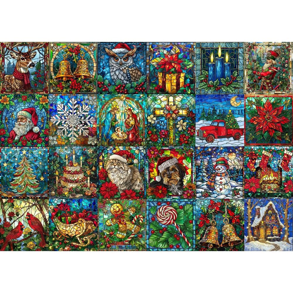Quebra-cabeça do calendário do advento BUAHAH 2024, vitral, 1000 peças