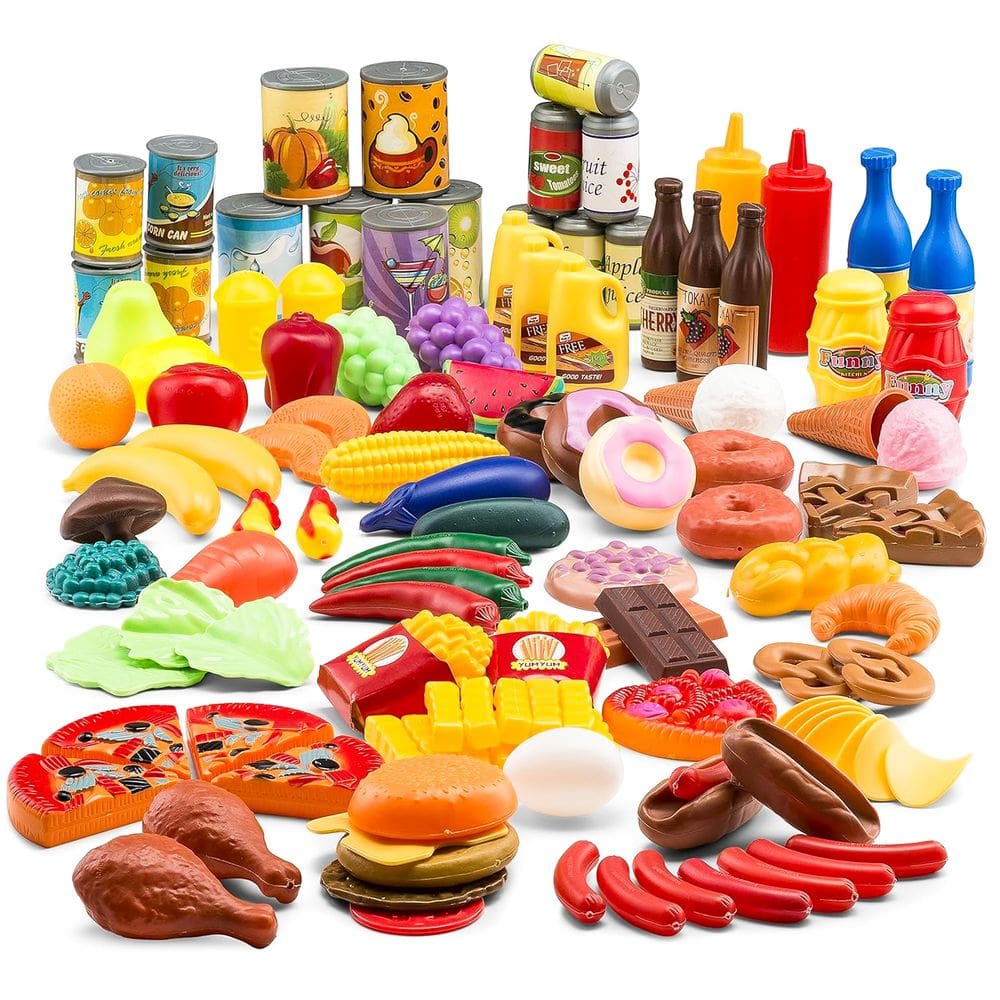 Conjunto de comida Pretend Play JaxoJoy 122 peças para cozinha infantil