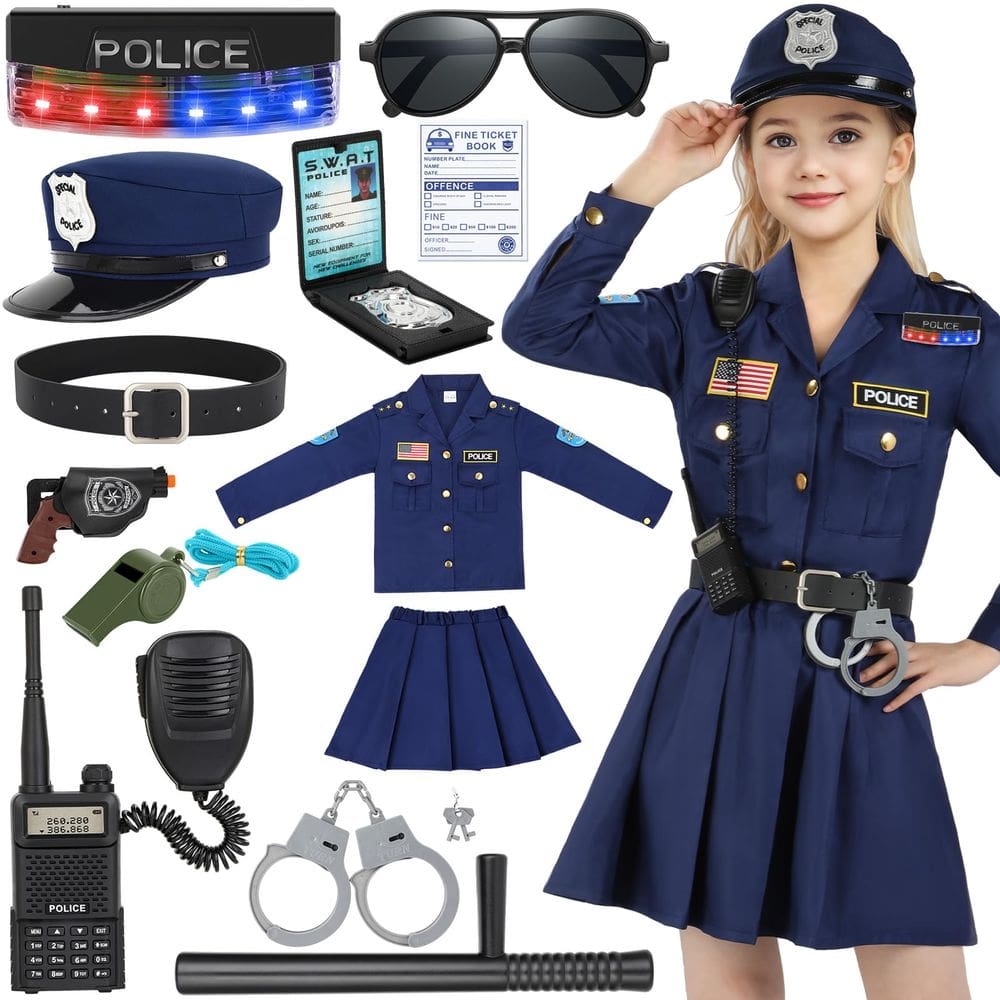 Traje policial Luucio Policial para meninas de 3 a 12 anos