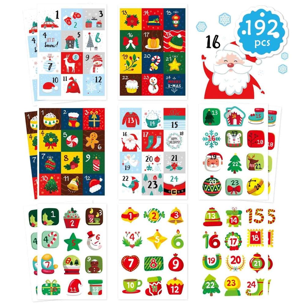 Adesivos numéricos do calendário do advento de Natal, 16 folhas
