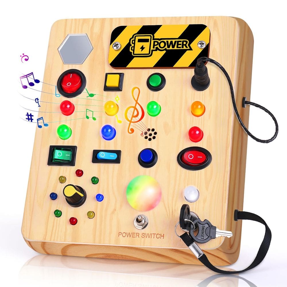 Brinquedo sensorial de madeira Busy Board TINTECUSA com luz LED