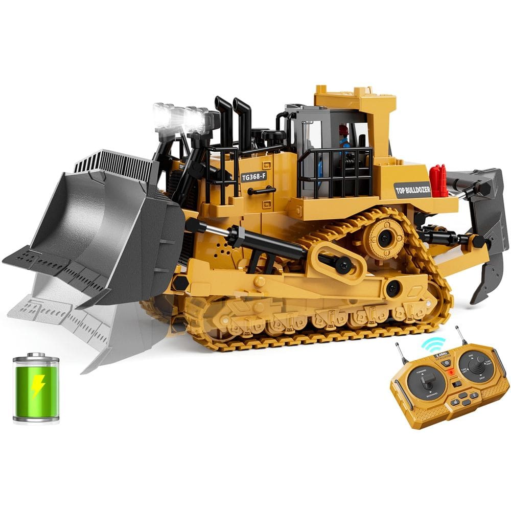 Bulldozer RC KIDMARKT de metal de 9 canais com luzes e som 3+