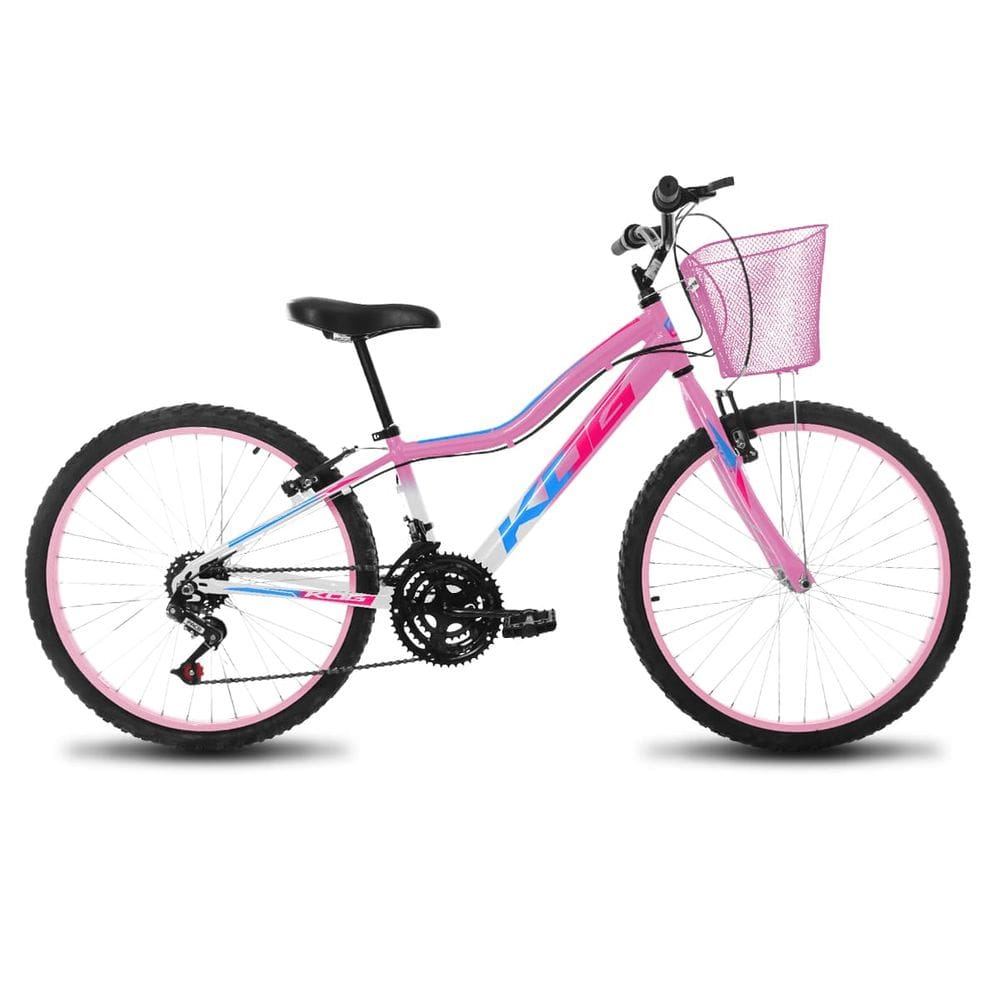 Bike Infantil Feminina Aro 24 KOG Alumínio 18V Cestinha