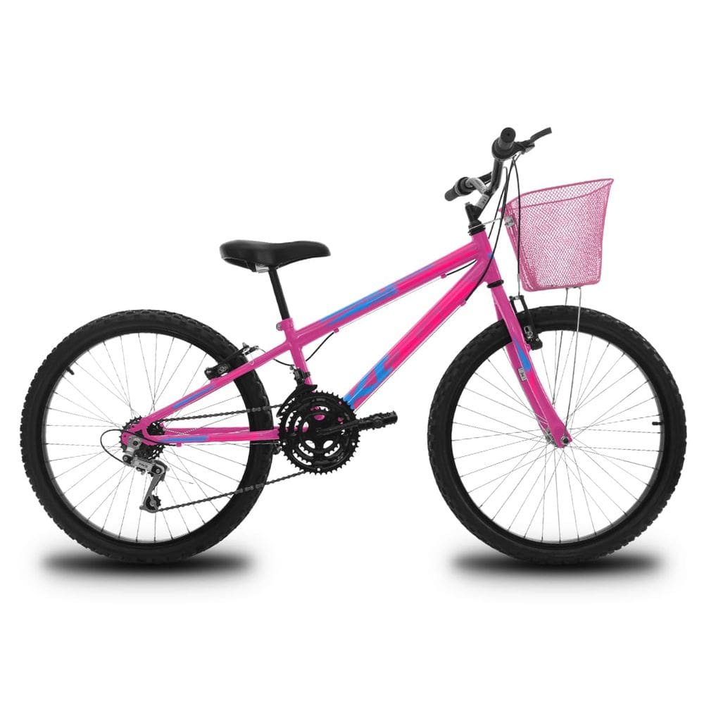 Bicicleta 24 infantil Feminina 18V Shimano Cestinha