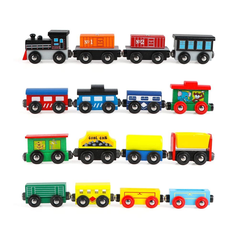 Conjunto magnético de trem de madeira Wondertoys de 16 peças com bolsa de armazenamento