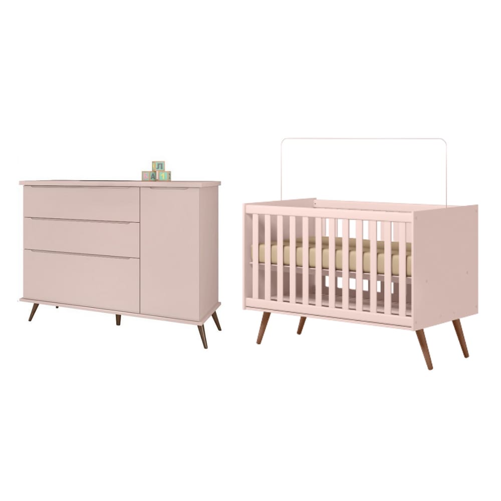 Jogo de Quarto Infantil Bebê Melinda Cômoda e Berço Mini Cama Rs - Phoenix Baby