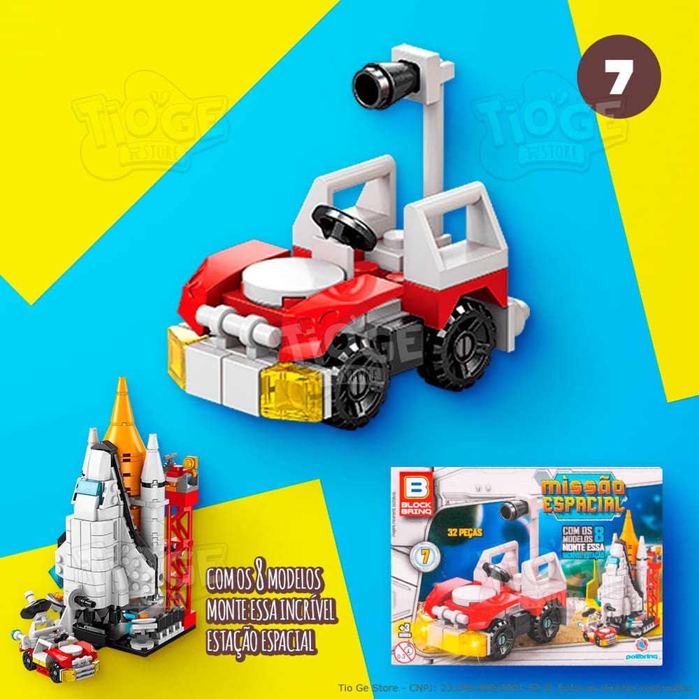 Blocos de Montar e Desmontar Missão Espacial (Nº 7) Astromóvel Rover Colecionar Estação Especial Block Brinq 32 Peças