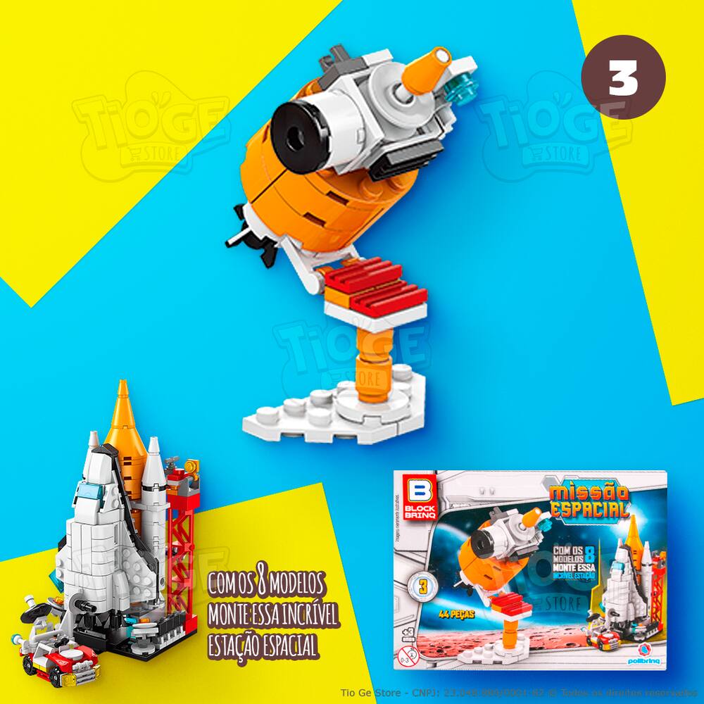 Blocos de Montar e Desmontar Missão Espacial (Nº 3) Telescópio Espacial Colecionar Estação Especial Block Brinq 44 Peças