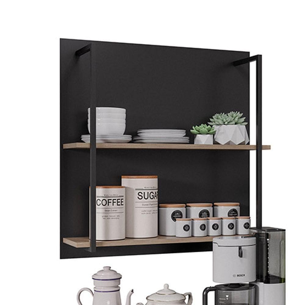 Prateleira Industrial Dupla Cozinha Suspenso Painel Eri 70,5cm M12 - D`rossi Cor Preto E Freijó