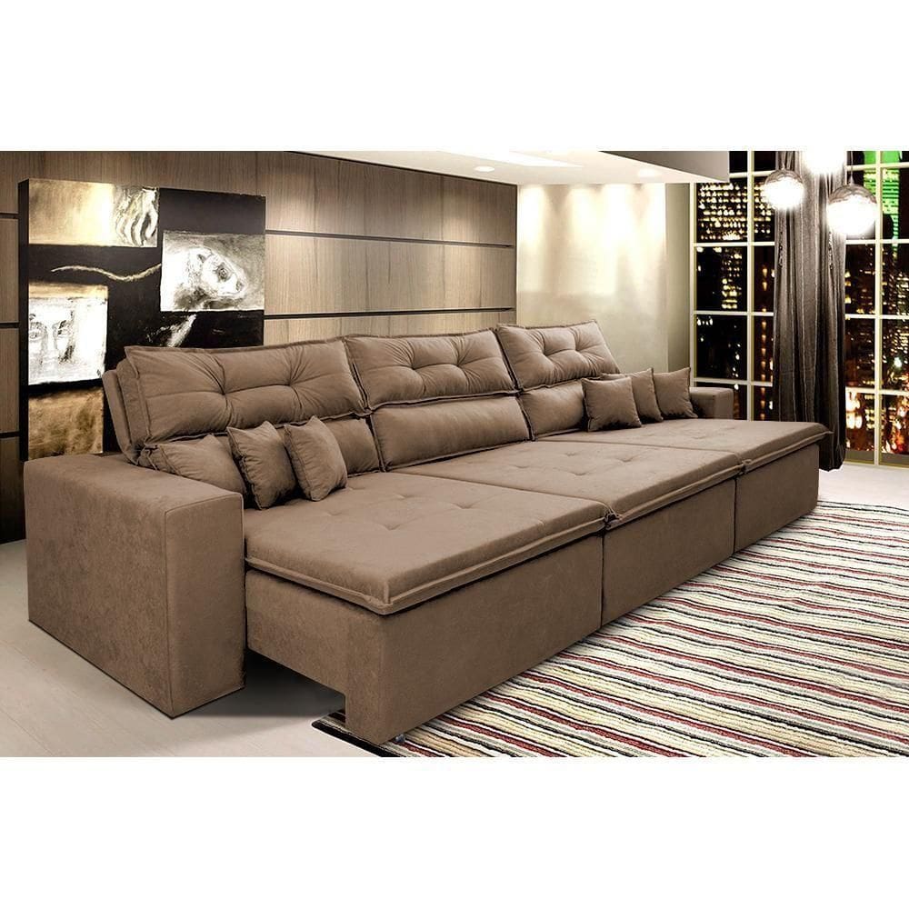 Sofá Cairo 4,12m Retrátil, Reclinável Tecido Suede Castor