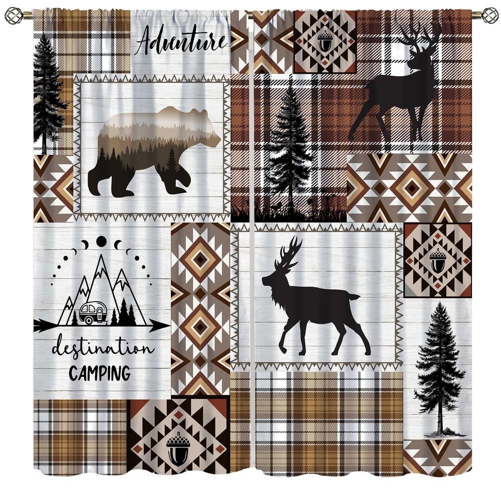 Cortinas Ginness Cabin Retro Rustic Lodge Bear Deer Moose 183