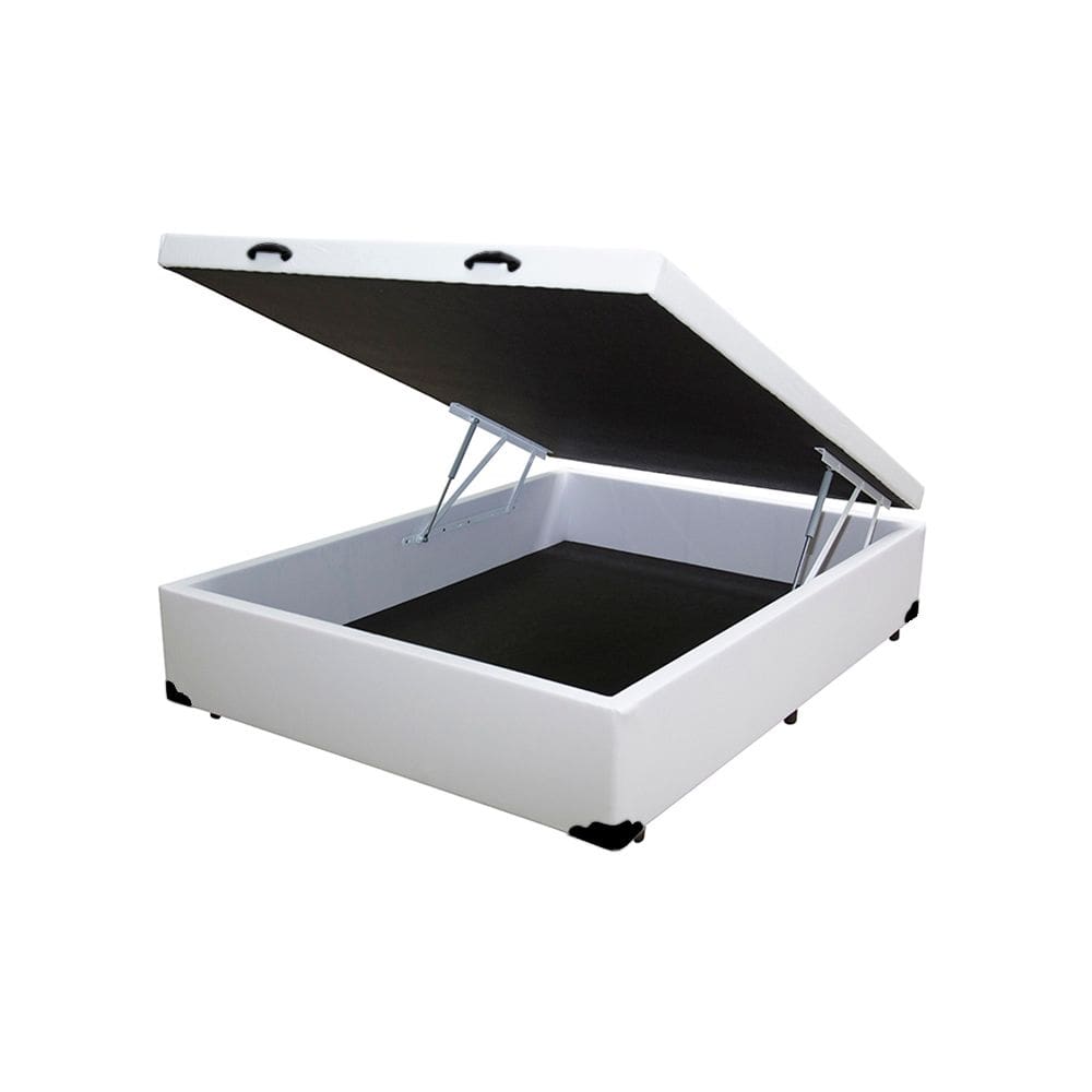 Cama Box Baú Casal Extremo Reforçado Principe das Camas Sintético Branco 138x188x41