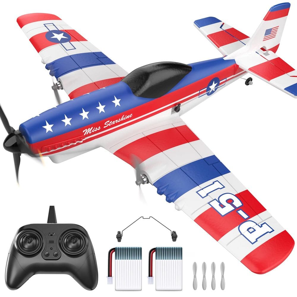 Avião RC DEERC P51D Mustang de 3 canais com 2 baterias de 2,4 GHz