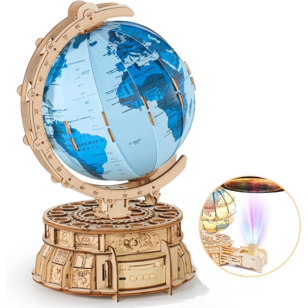 Puzzles de madeira 3D RMOKA, globo iluminado com suporte, 188 unidades