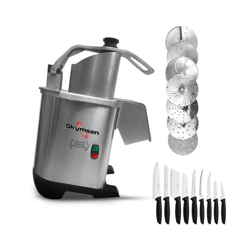 Processador De Alimentos Com 7 Discos De 203mm Pa7 Pro Skymsen E Jogo De Facas 9 Peças Bivolt