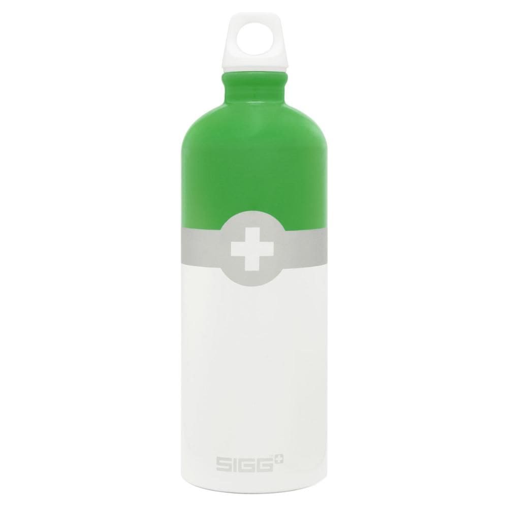 Garrafa Siggs Swiss Logo Alumínio 1Lt Verde Branca e Prata