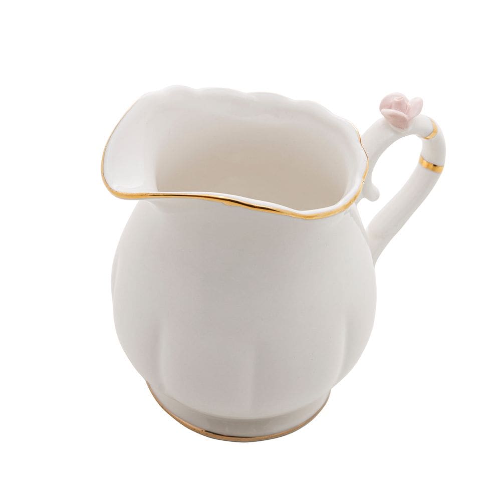 Leiteira de Porcelana Branca Flower Design Plate Colorido 230ml Wolff