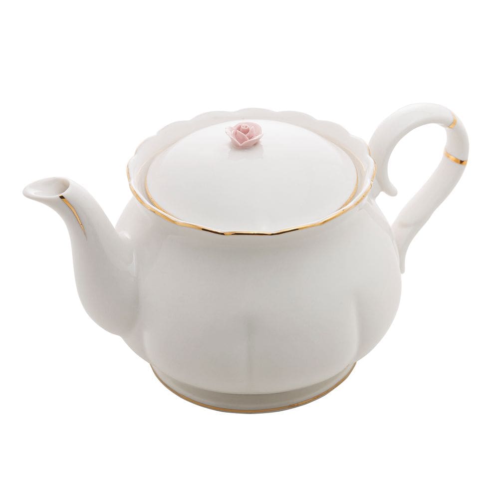 Bule Para Café/Chá de Porcelana Branca Flower Design Plate Colorido 1 Litro Wolff