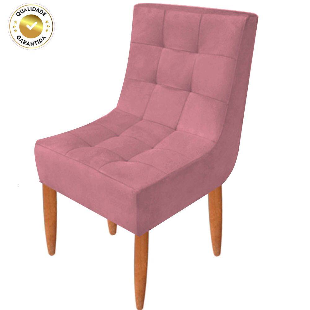 Conjunto 2 Cadeiras Estofadas Sala De Jantar Camily Suede Rosa