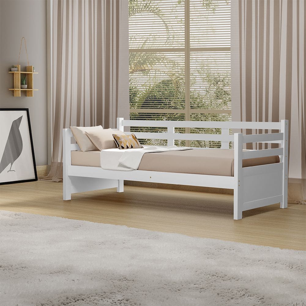 Sofá Cama Vintage Enjoy Mona em Madeira Rústica Branco Acompanha Nicho