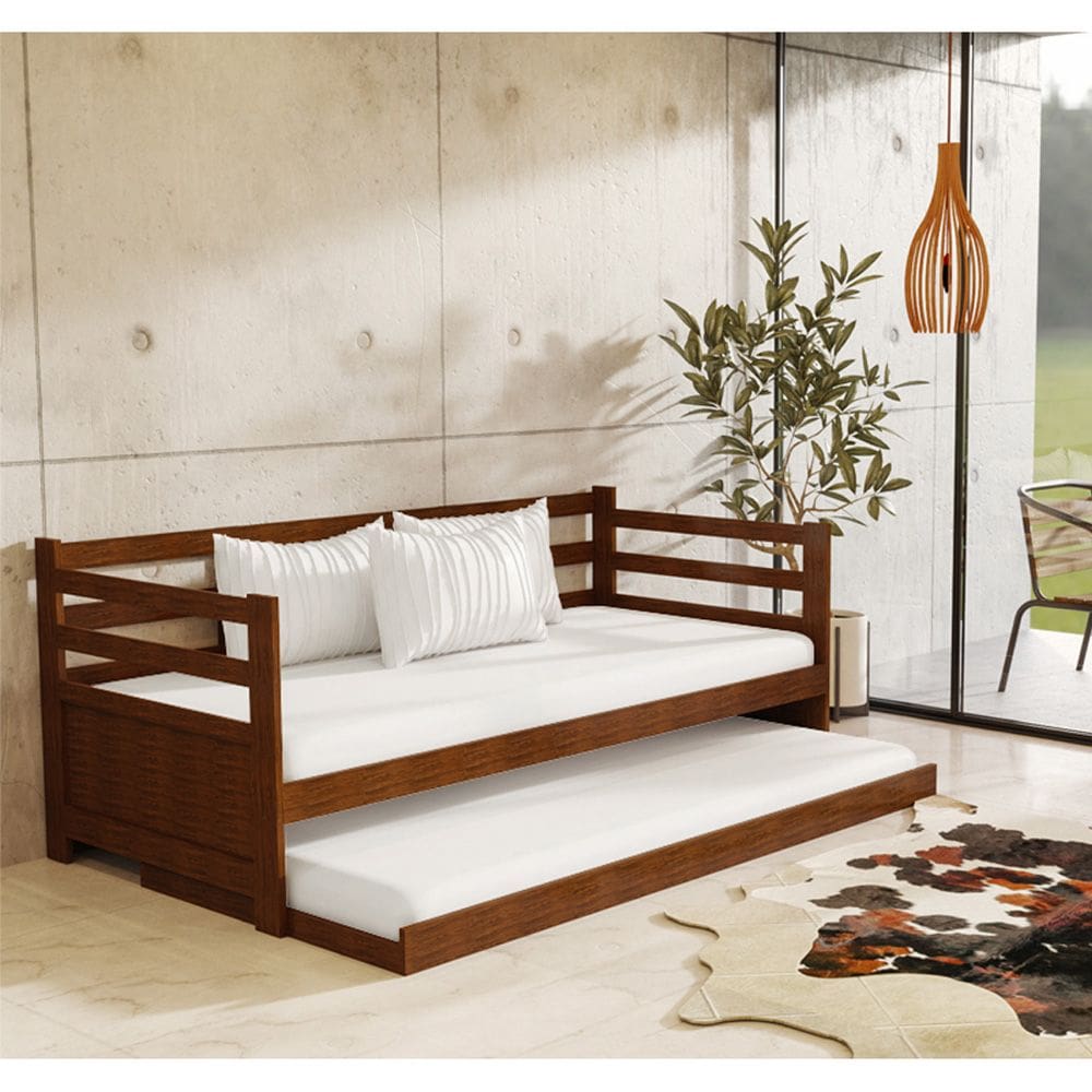 Sofá Cama Solteiro Enjoy em Madeira Vintage Castanho