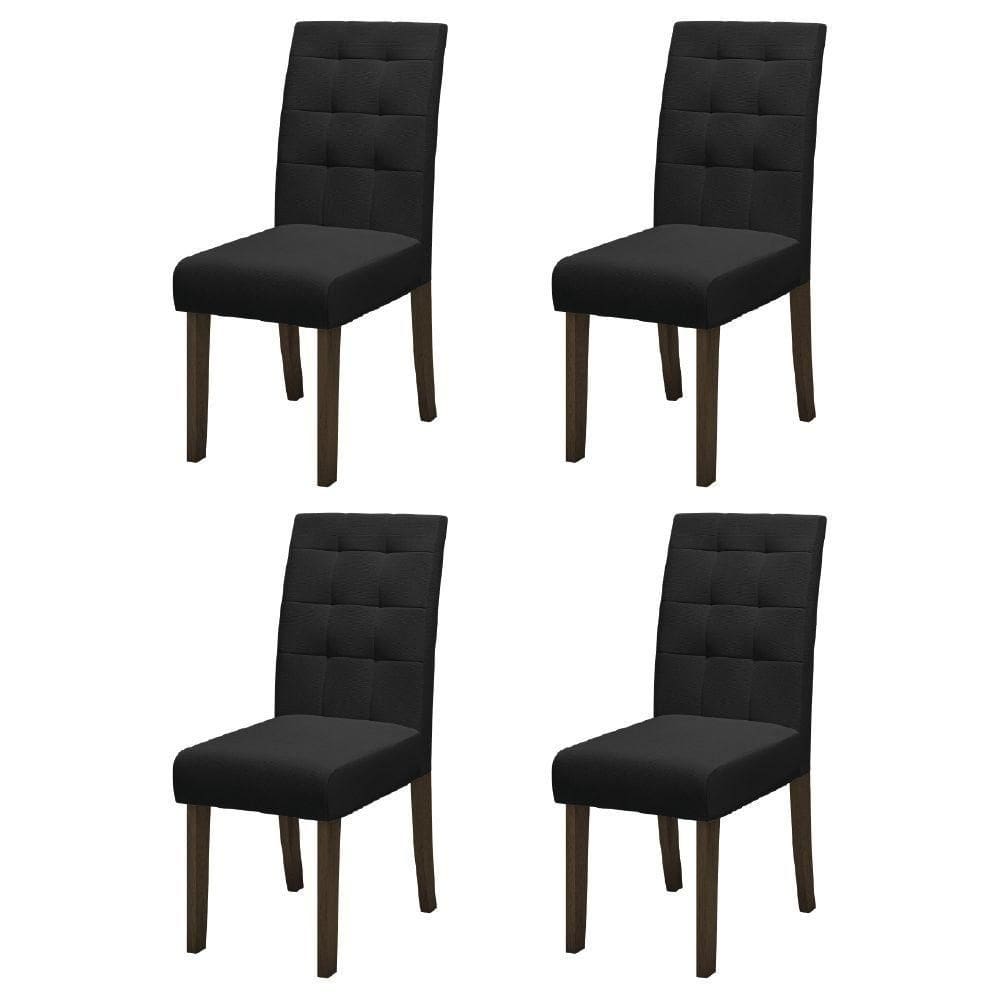 Conjunto Com 4 Cadeiras Estofada Sala De Jantar Dubai Castanho / Preto Dobuê Cas/ptotex