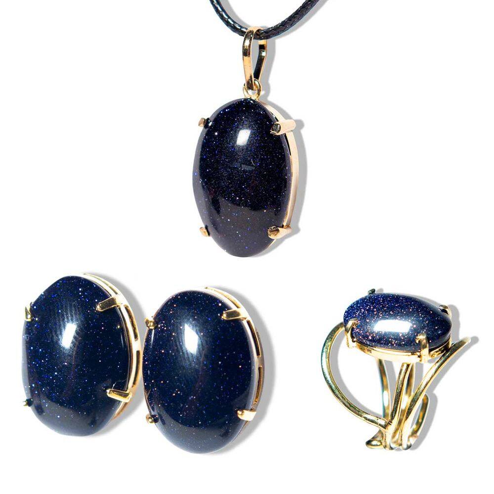 Conjunto Anel Brinco e Pingente Pedra Estrela Dourado