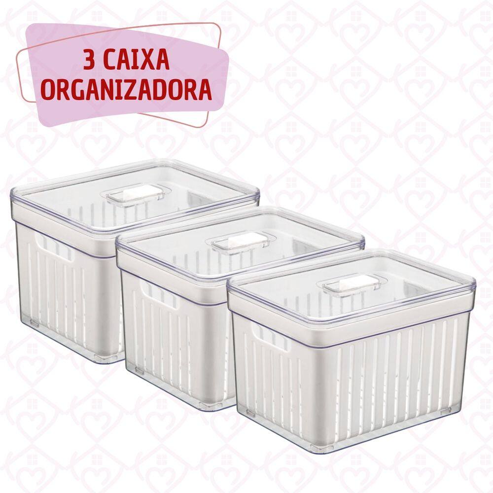 3 Organizadores Alto Retangular 3,8L com Cesta para Horatliças
