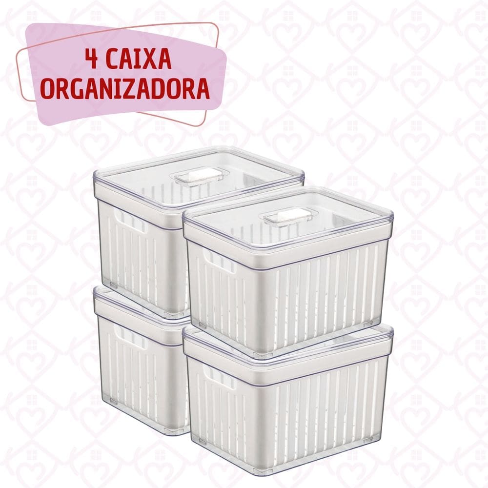 4 Organizadores Alto Retangular 3,8L com Cesta para Horatliças