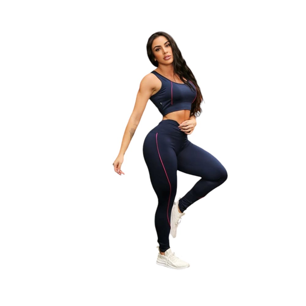 Conjunto Legging Viés Repuxado de Poliéster Fitness Feminino