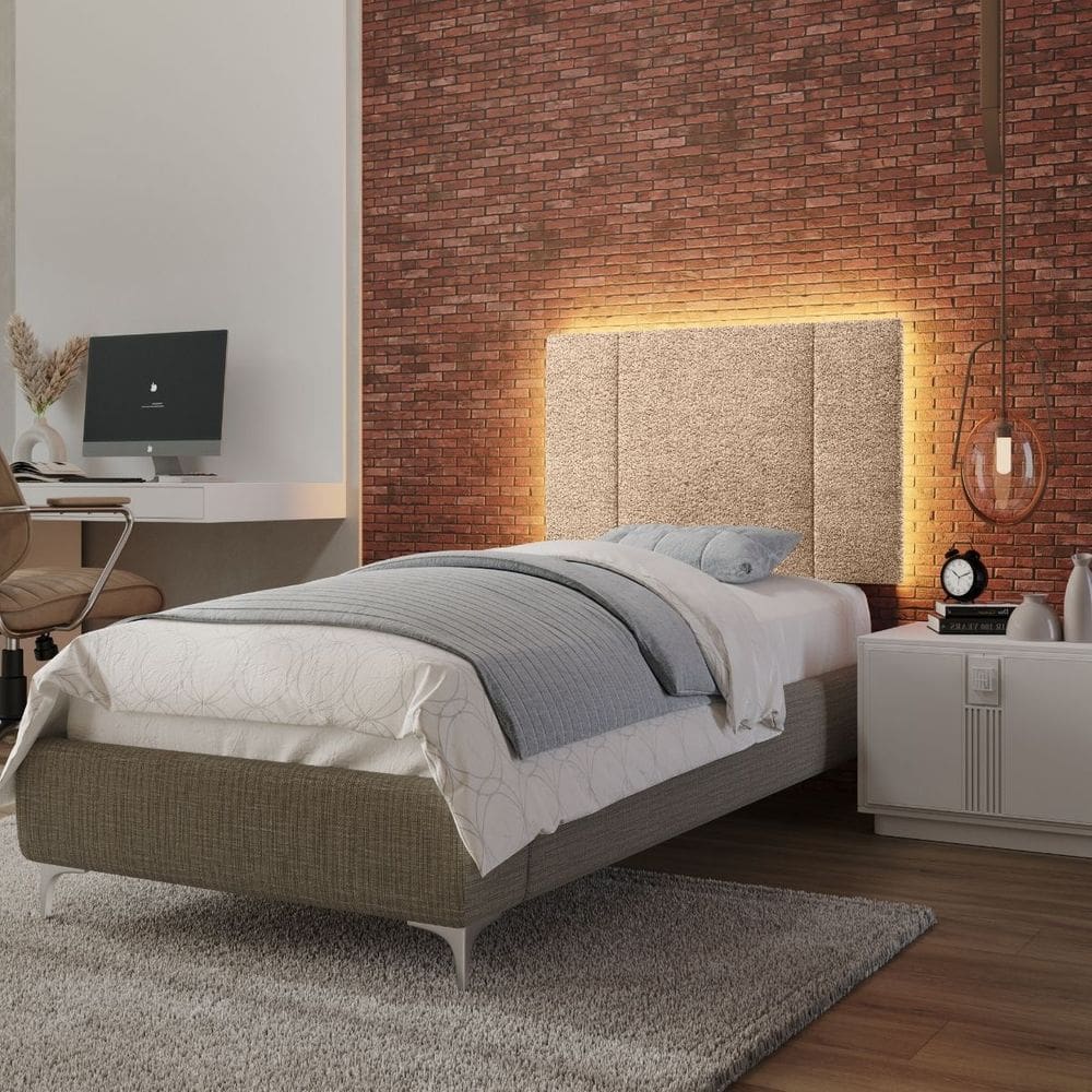 Cabeceira Estofada Cama Box Solteiro com LED Moderna 90 cm