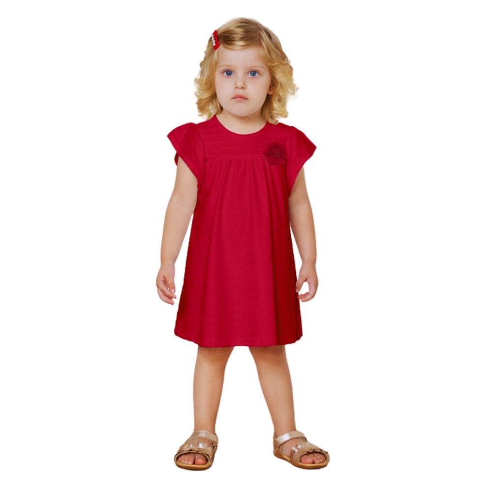 Vestido Milon Infantil Menina Vermelho com Flor Festa Luxo