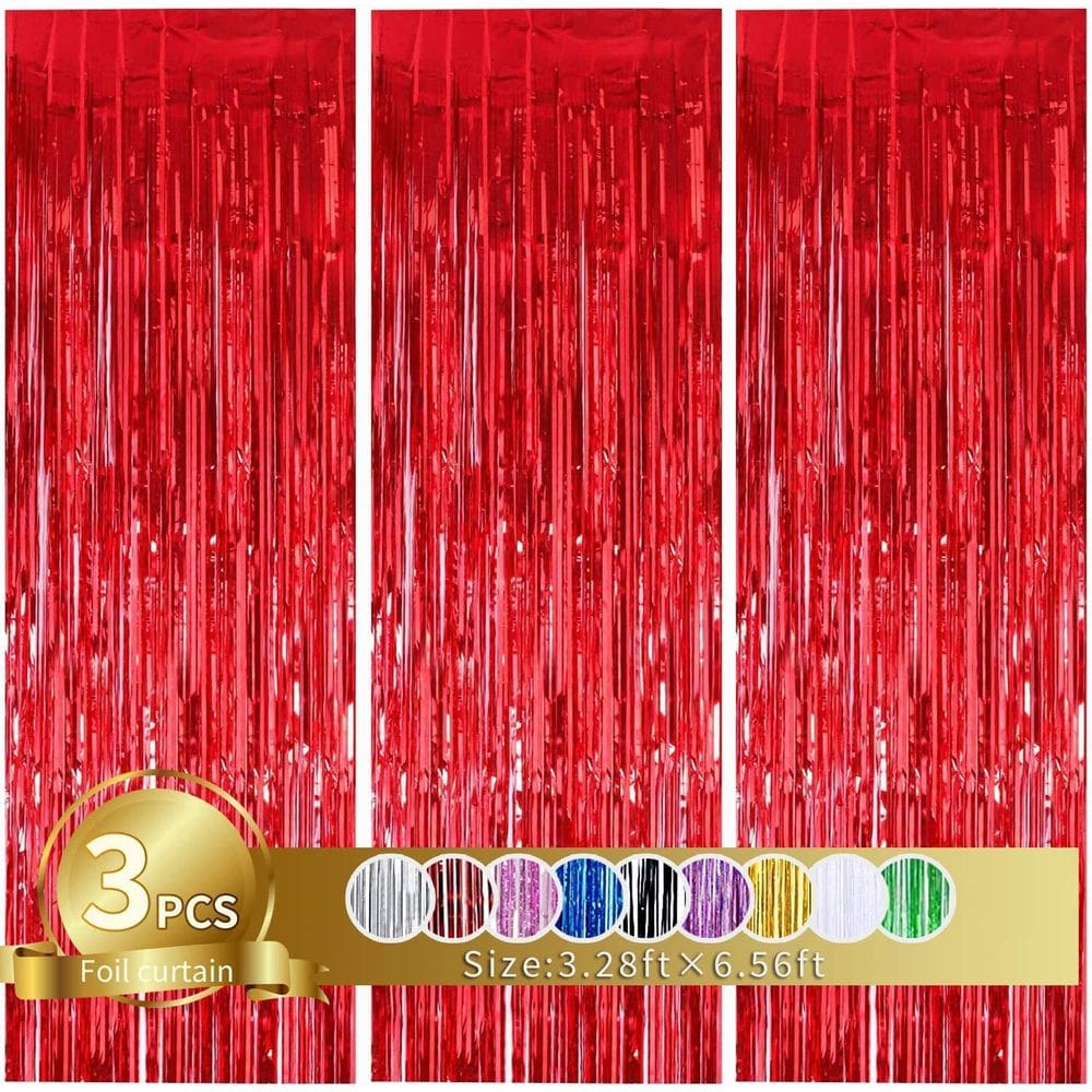Decoração de festa TONIFUL Red Streamers & Foil Fringe Cortina x3