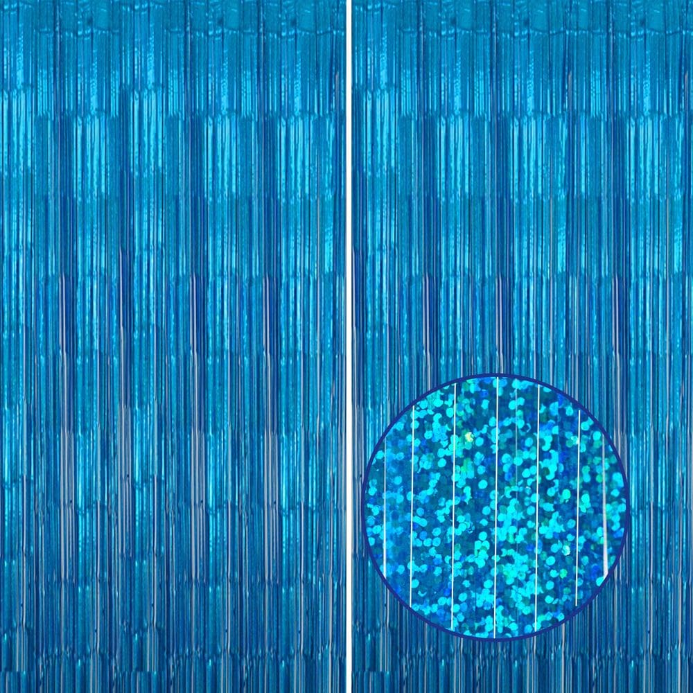 Pano de fundo com franja metálica DECOCKRAT Laser Blue Tinsel, pacote com 1 x 2 m