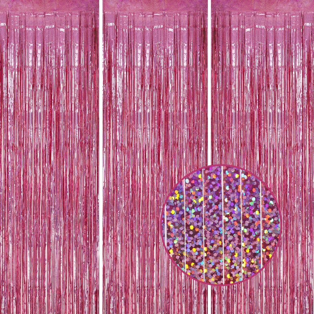 Pano de fundo com franja metálica DECOCKRAT Laser Pink Tinsel 1x2,5 m 3 Pa