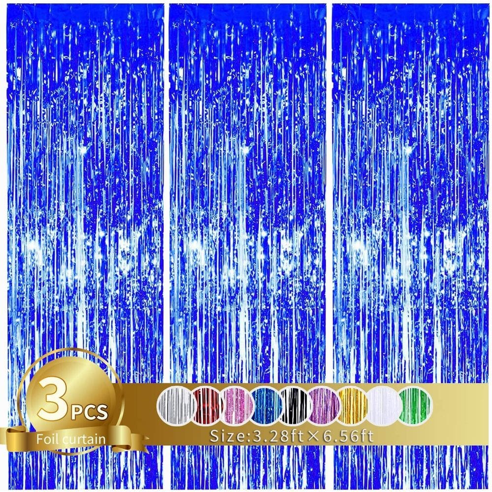 Decoração de festa TONIFUL Blue Streamers & Foil Fringe Cortinas x3
