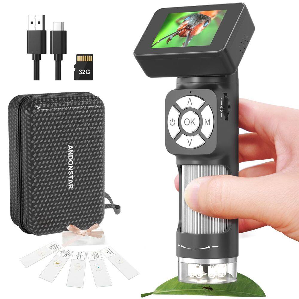 Microscópio de bolso Andonstar AD112 500X com 2 telas LCD