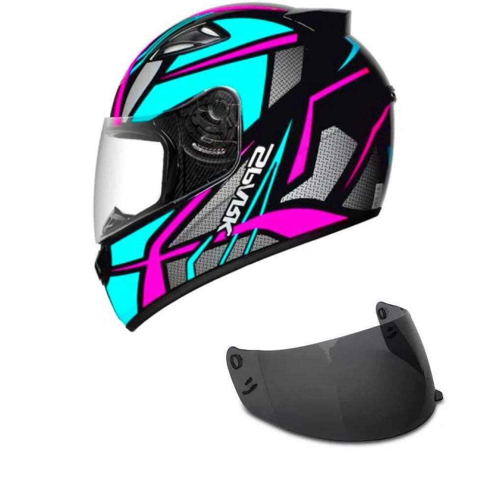 Capacete Ebf New Spark Spider Preto Rosa e Tiffany Mais Viseira Fumê