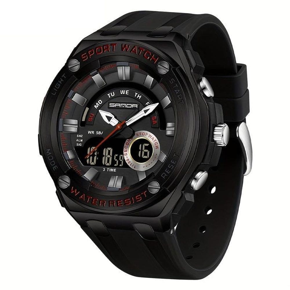 Relógio de Pulso Masculino À Prova D`Água 50M Esportivo Multifuncional com Pulseira de Silicone
